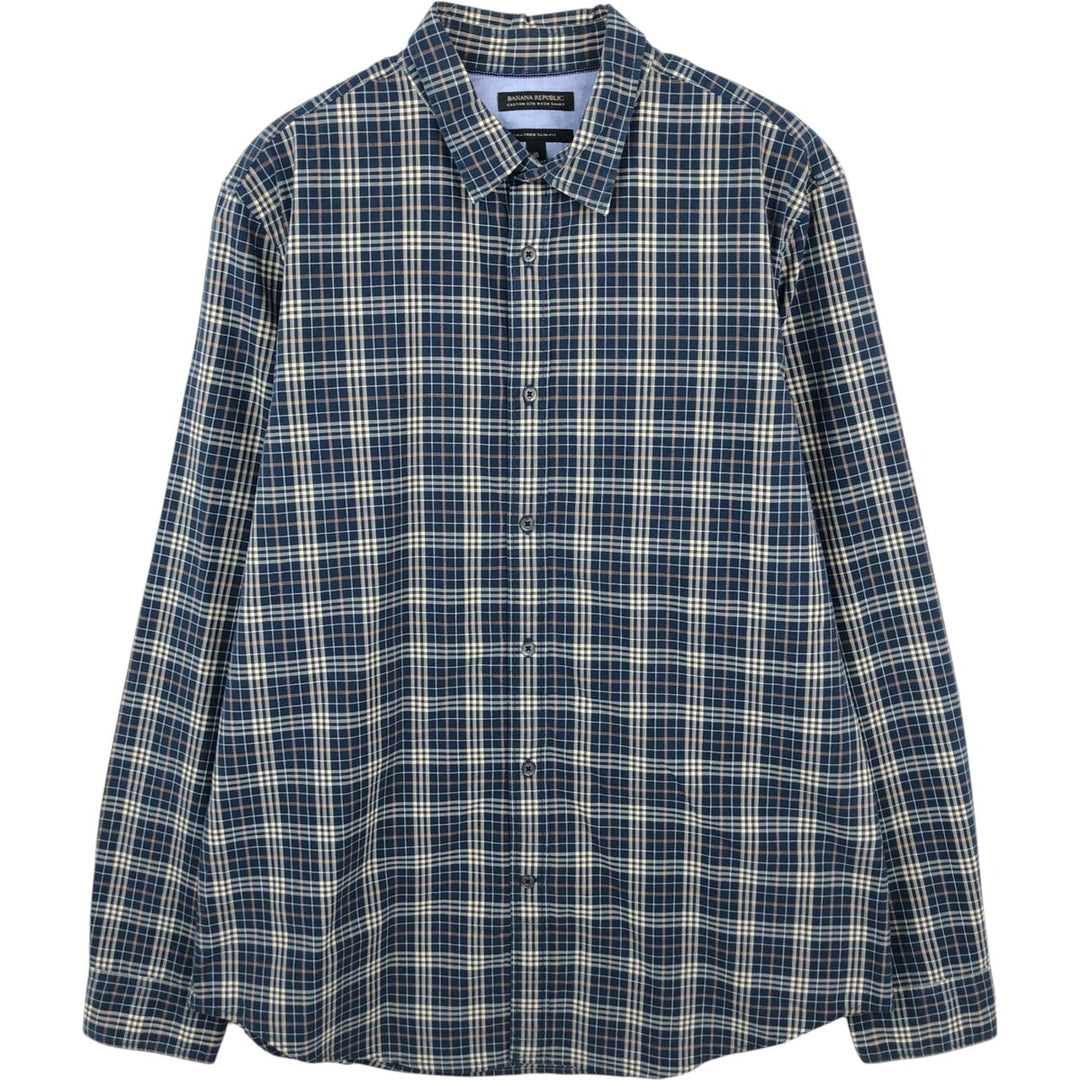 2000'S Banana Republic Tailored Slim Fit Long-Sleeve Check Shirt (Men's Size XL) unclear navy blue type Vintage Second Hand