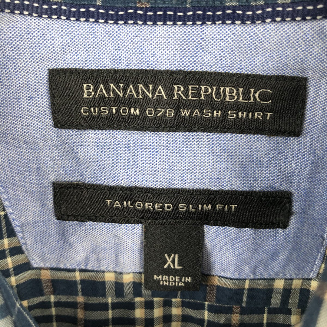 2000'S Banana Republic Tailored Slim Fit Long-Sleeve Check Shirt (Men's Size XL) unclear navy blue type Vintage Second Hand