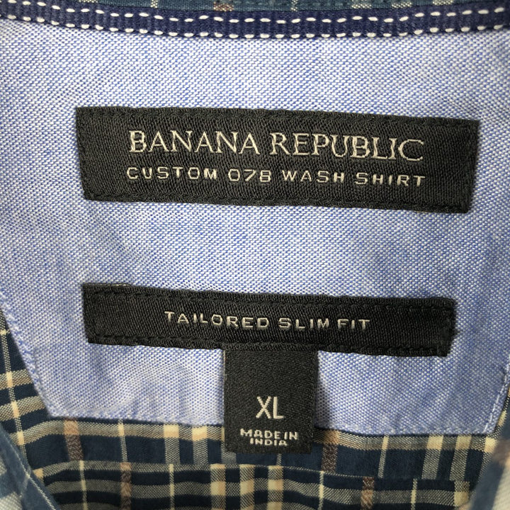 2000'S Banana Republic Tailored Slim Fit Long-Sleeve Check Shirt (Men's Size XL) unclear navy blue type Vintage Second Hand