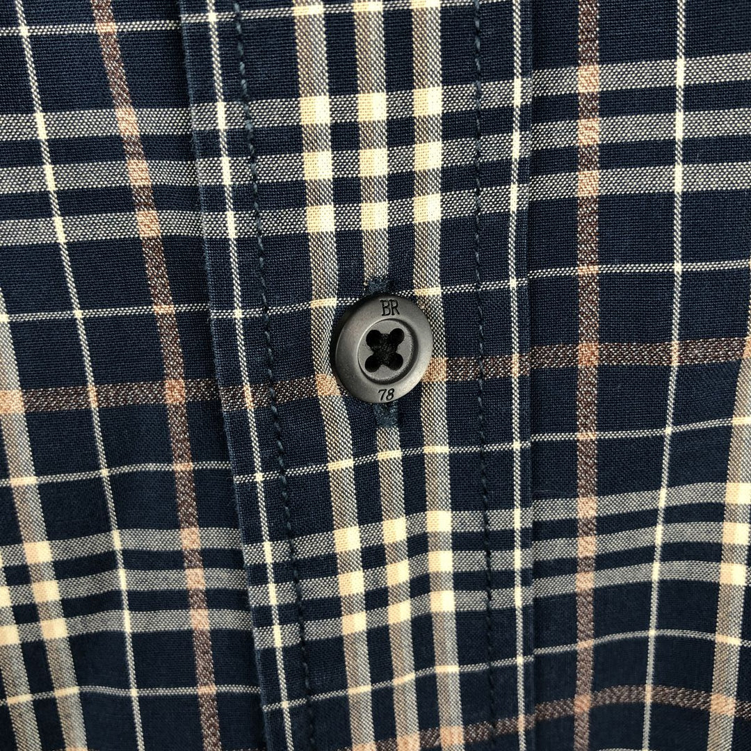 2000'S Banana Republic Tailored Slim Fit Long-Sleeve Check Shirt (Men's Size XL) unclear navy blue type Vintage Second Hand