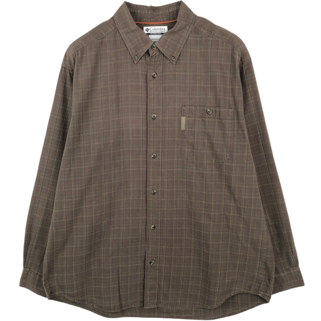 2000'S Columbia Long-Sleeve Button-Down Check Shirt, Men's Size XL (approx.) cotton brown type Vintage Second Hand