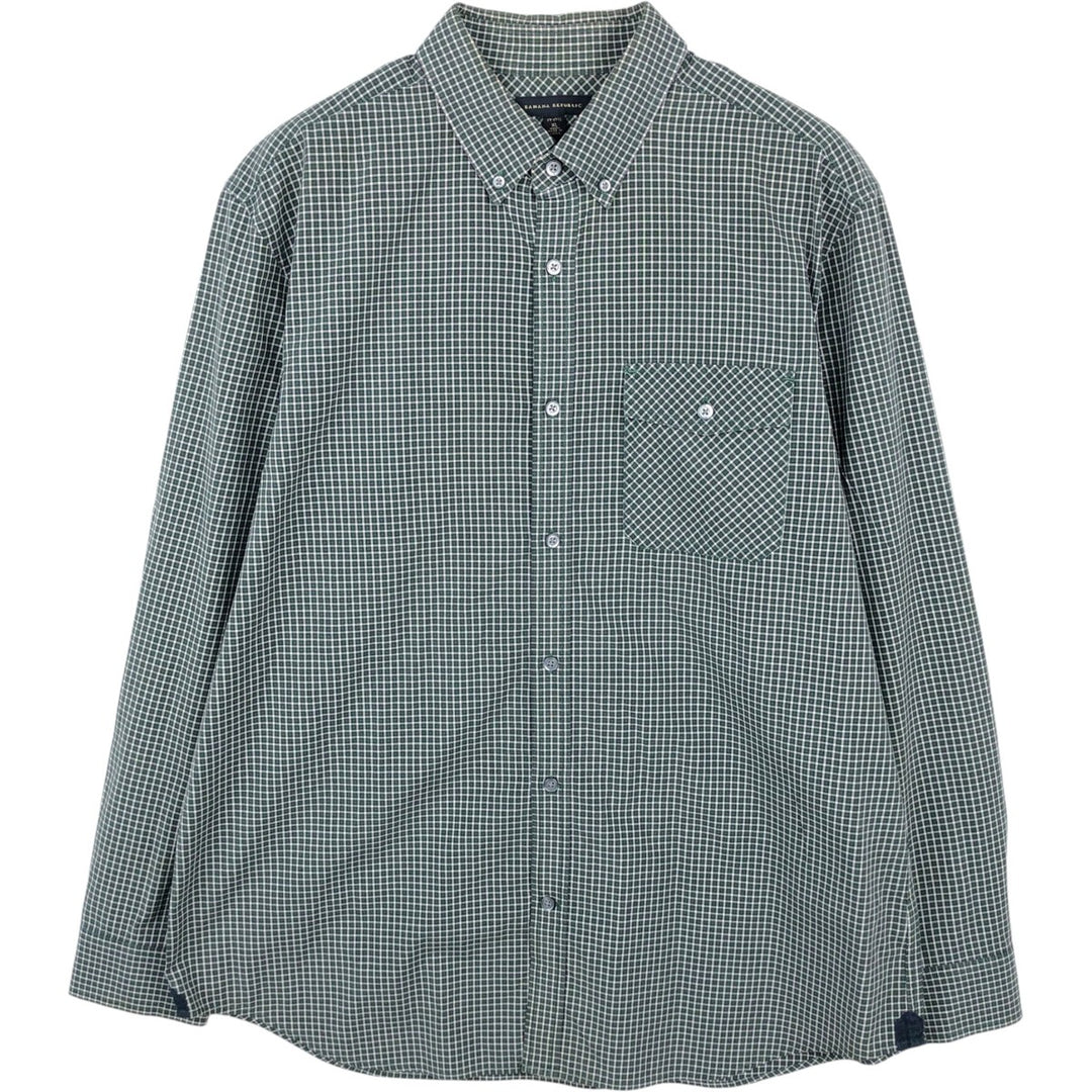 2000'S Banana Republic Long-Sleeve Button-Down Check Shirt, Men's Size XL (approx.) cotton Green type dark green Vintage Second Hand