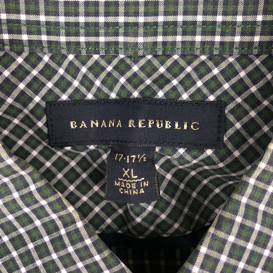 2000'S Banana Republic Long-Sleeve Button-Down Check Shirt, Men's Size XL (approx.) cotton Green type dark green Vintage Second Hand