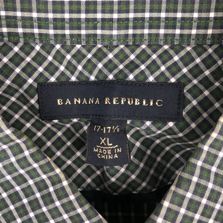 2000'S Banana Republic Long-Sleeve Button-Down Check Shirt, Men's Size XL (approx.) cotton Green type dark green Vintage Second Hand