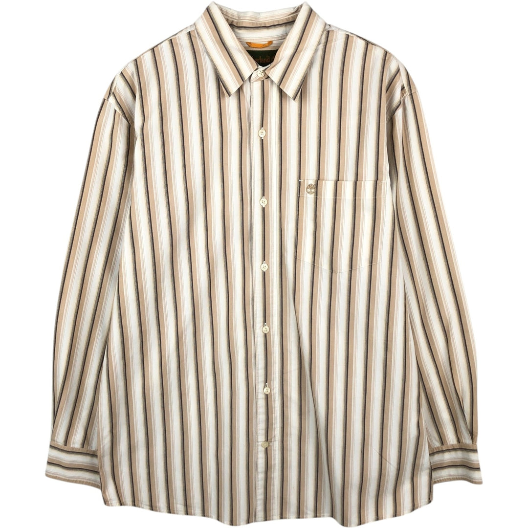 90s-00'S Timberland Stripe Pattern Long-Sleeve Cotton Stripe Shirt, Men's Size L (approx.) cotton white type Vintage Second Hand