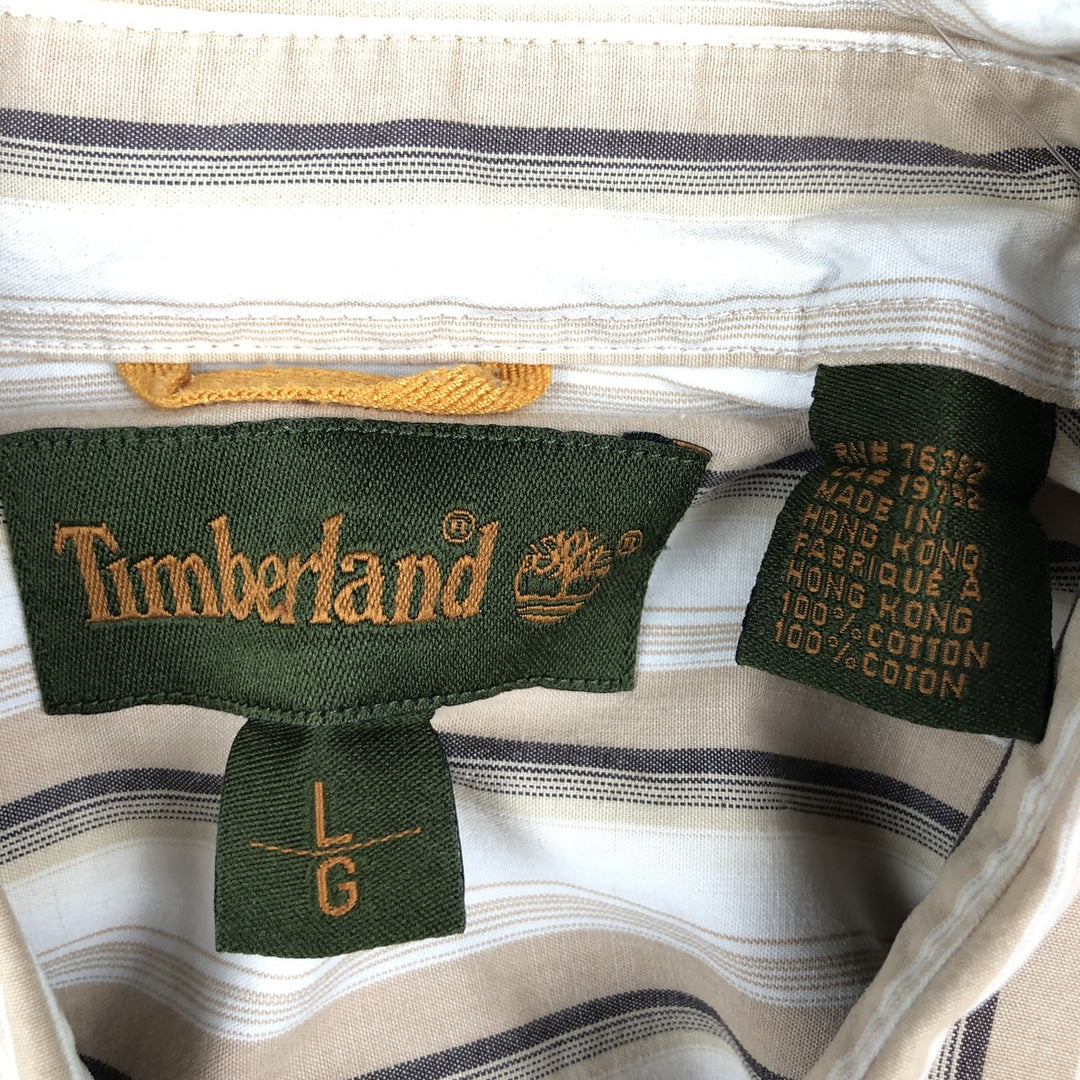 90s-00'S Timberland Stripe Pattern Long-Sleeve Cotton Stripe Shirt, Men's Size L (approx.) cotton white type Vintage Second Hand
