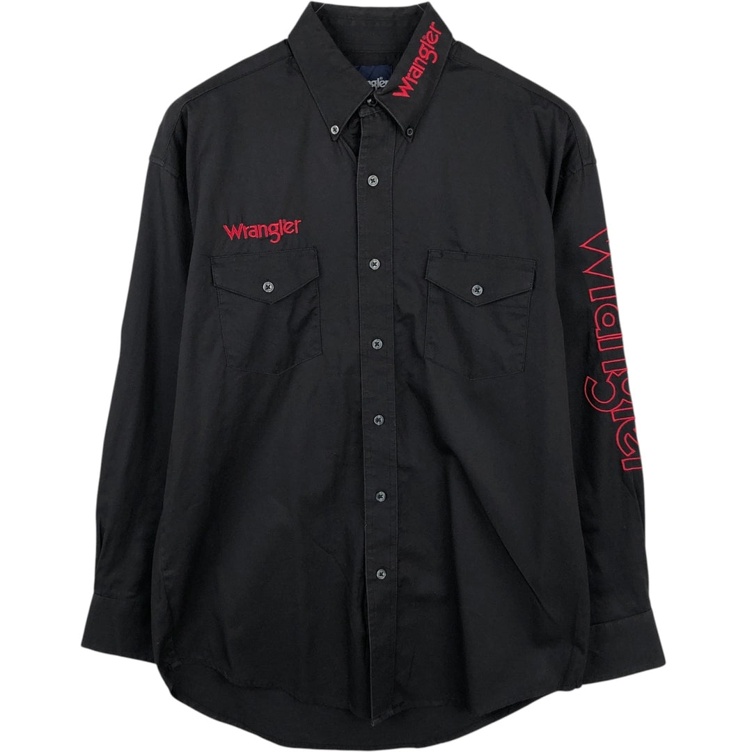 Wrangler long-sleeved button-down shirt, men's size M (approx.) cotton black type Vintage Second Hand