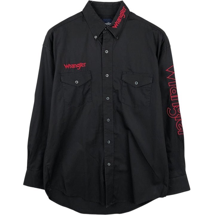Wrangler long-sleeved button-down shirt, men's size M (approx.) cotton black type Vintage Second Hand