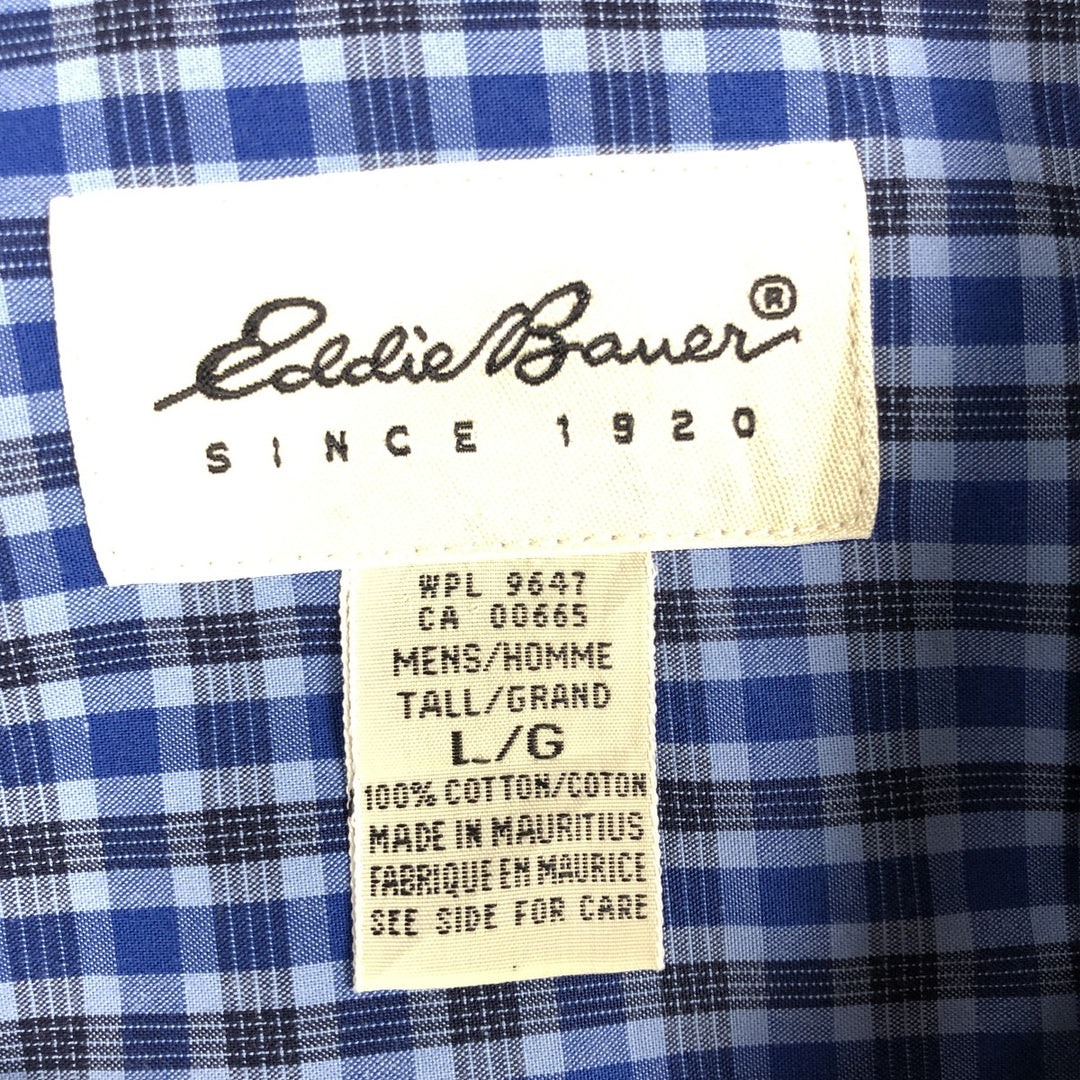 Eddie Bauer Long Sleeve Button-Down Check Shirt, Men's Size L cotton blue type Vintage Second Hand