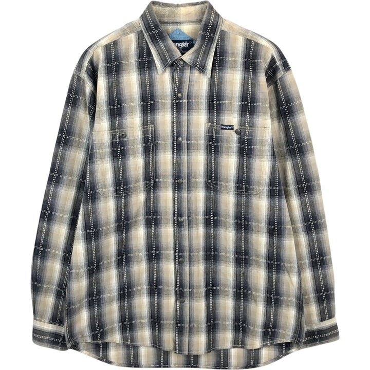 Wrangler Jeans Long-Sleeve Cotton Check Shirt, Men's Size L (approx.) cotton Charcoal Vintage Second Hand