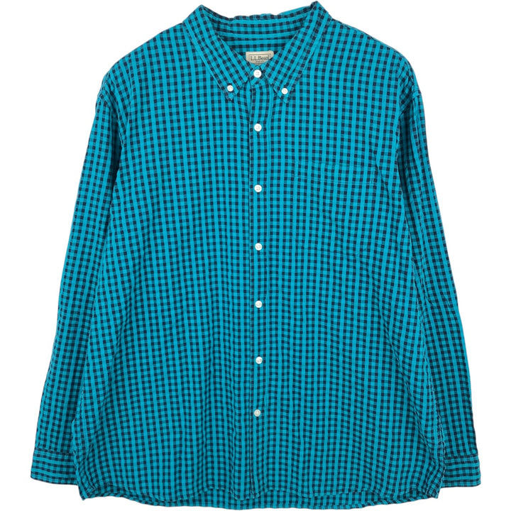 90s-00'S L.L.Bean Traditional Fit Buffalo Check Long Sleeve Button-Down Check Shirt, Men's XL (approx.) cotton Blue type light blue Vintage Second Hand