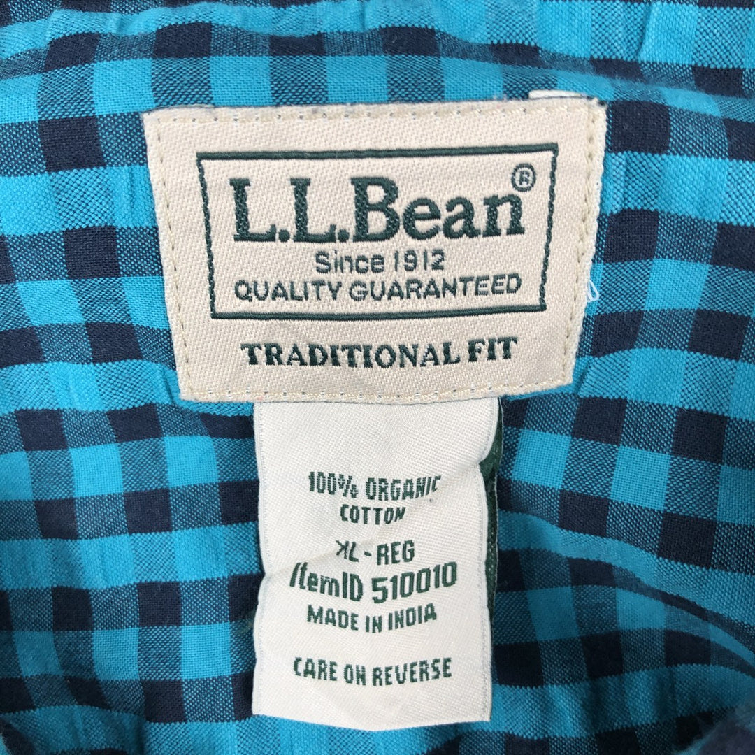 90s-00'S L.L.Bean Traditional Fit Buffalo Check Long Sleeve Button-Down Check Shirt, Men's XL (approx.) cotton Blue type light blue Vintage Second Hand