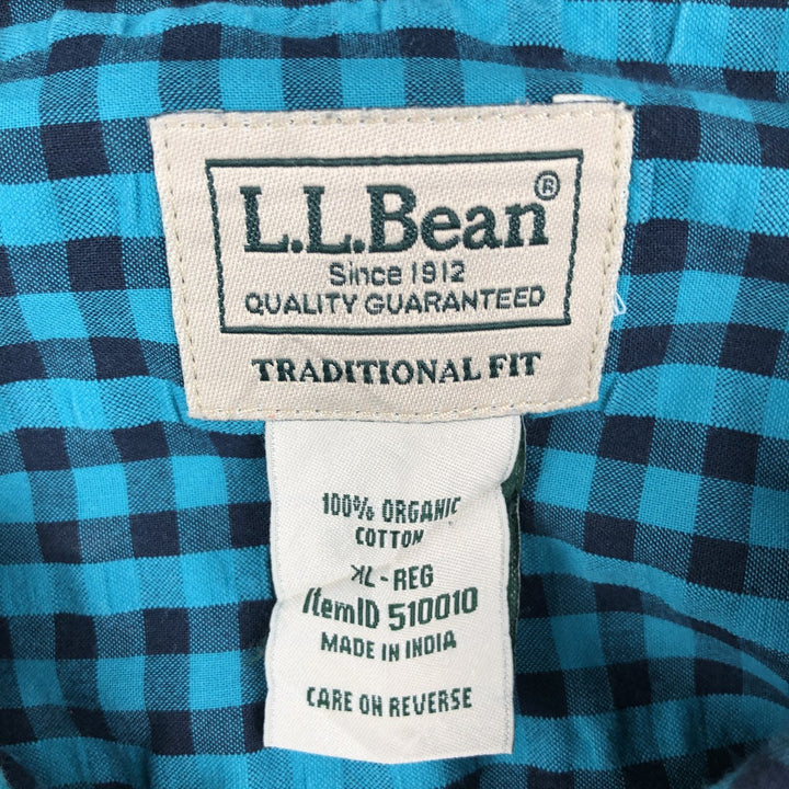 90s-00'S L.L.Bean Traditional Fit Buffalo Check Long Sleeve Button-Down Check Shirt, Men's XL (approx.) cotton Blue type light blue Vintage Second Hand