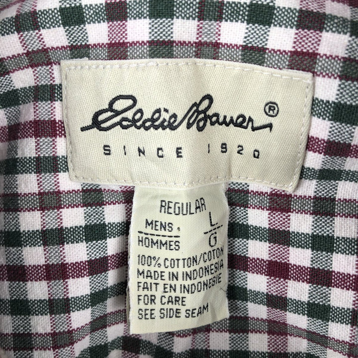 Eddie Bauer short sleeve button down check shirt, men's size L cotton white type Vintage Second Hand