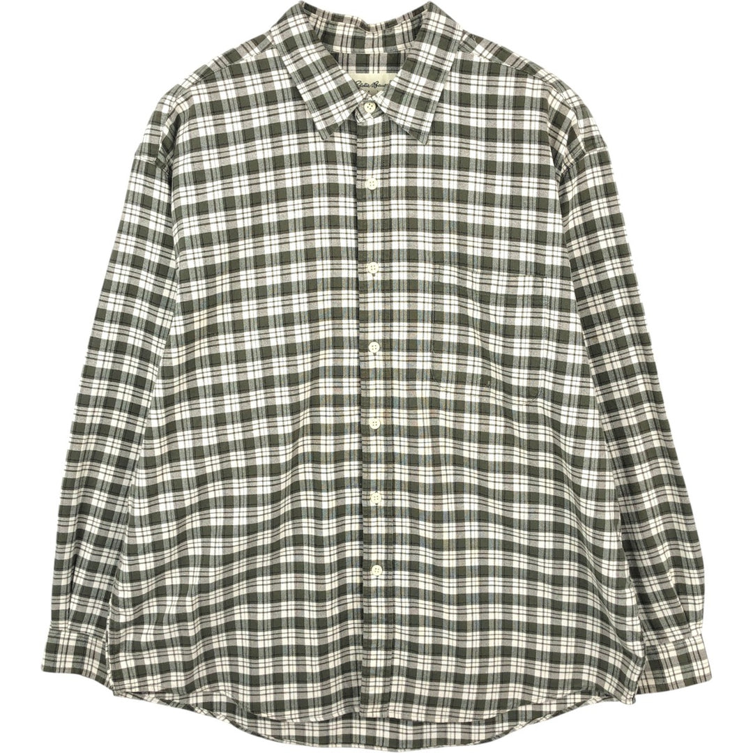 Eddie Bauer Long Sleeve Cotton Check Shirt, Men's XL cotton Khaki type Vintage Second Hand