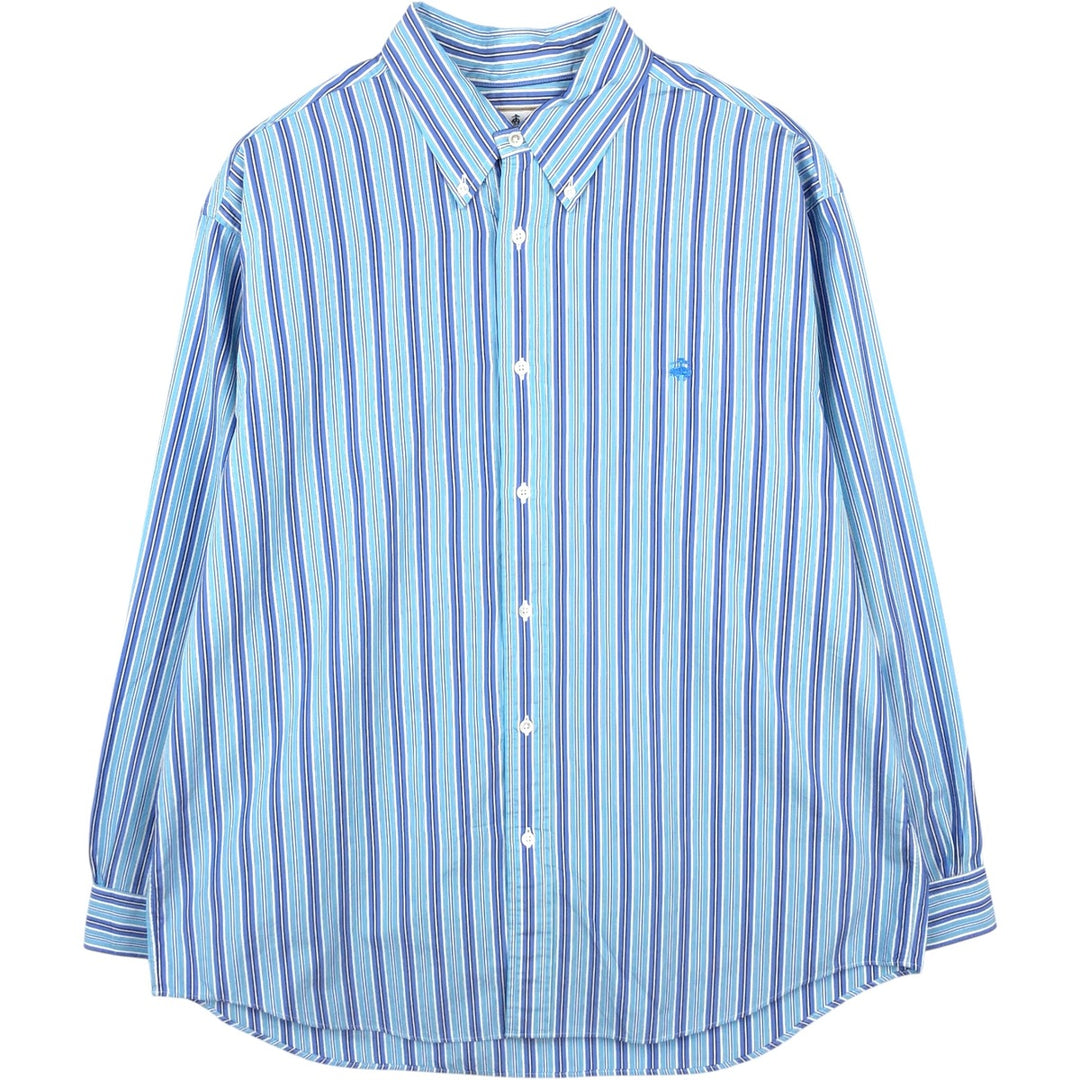 Brooks Brothers Thomas Mason Multi-Stripe Long-Sleeve Button-Down Stripe Shirt, Made in USA, Men's Size XL (approx.) cotton blue type Vintage Second Hand