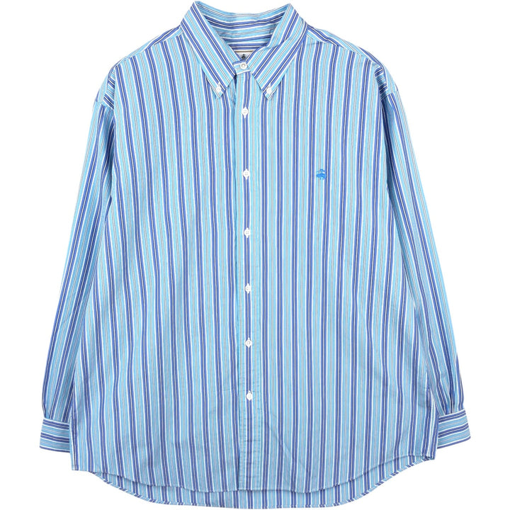 Brooks Brothers Thomas Mason Multi-Stripe Long-Sleeve Button-Down Stripe Shirt, Made in USA, Men's Size XL (approx.) cotton blue type Vintage Second Hand