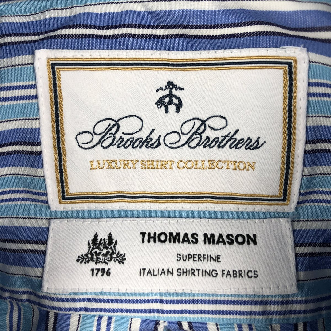 Brooks Brothers Thomas Mason Multi-Stripe Long-Sleeve Button-Down Stripe Shirt, Made in USA, Men's Size XL (approx.) cotton blue type Vintage Second Hand