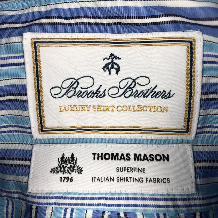 Brooks Brothers Thomas Mason Multi-Stripe Long-Sleeve Button-Down Stripe Shirt, Made in USA, Men's Size XL (approx.) cotton blue type Vintage Second Hand