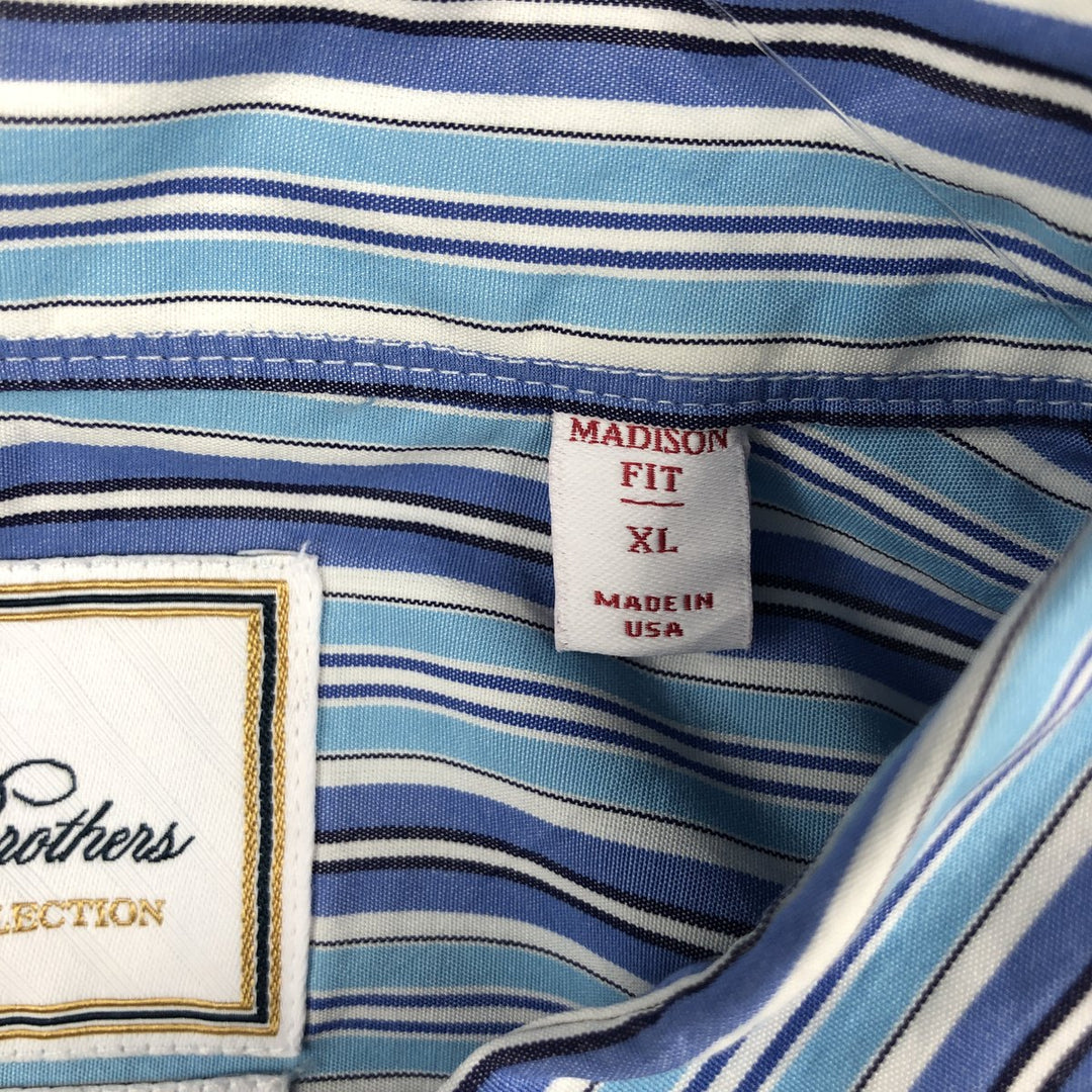 Brooks Brothers Thomas Mason Multi-Stripe Long-Sleeve Button-Down Stripe Shirt, Made in USA, Men's Size XL (approx.) cotton blue type Vintage Second Hand