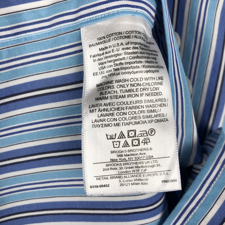 Brooks Brothers Thomas Mason Multi-Stripe Long-Sleeve Button-Down Stripe Shirt, Made in USA, Men's Size XL (approx.) cotton blue type Vintage Second Hand
