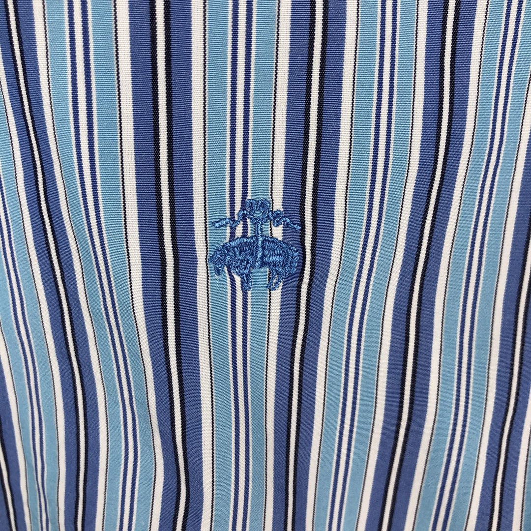 Brooks Brothers Thomas Mason Multi-Stripe Long-Sleeve Button-Down Stripe Shirt, Made in USA, Men's Size XL (approx.) cotton blue type Vintage Second Hand