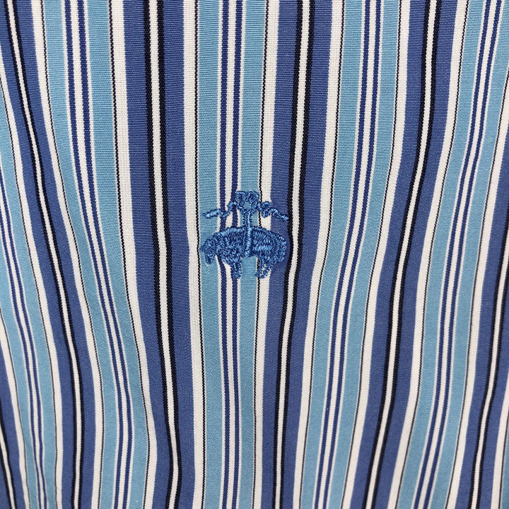 Brooks Brothers Thomas Mason Multi-Stripe Long-Sleeve Button-Down Stripe Shirt, Made in USA, Men's Size XL (approx.) cotton blue type Vintage Second Hand