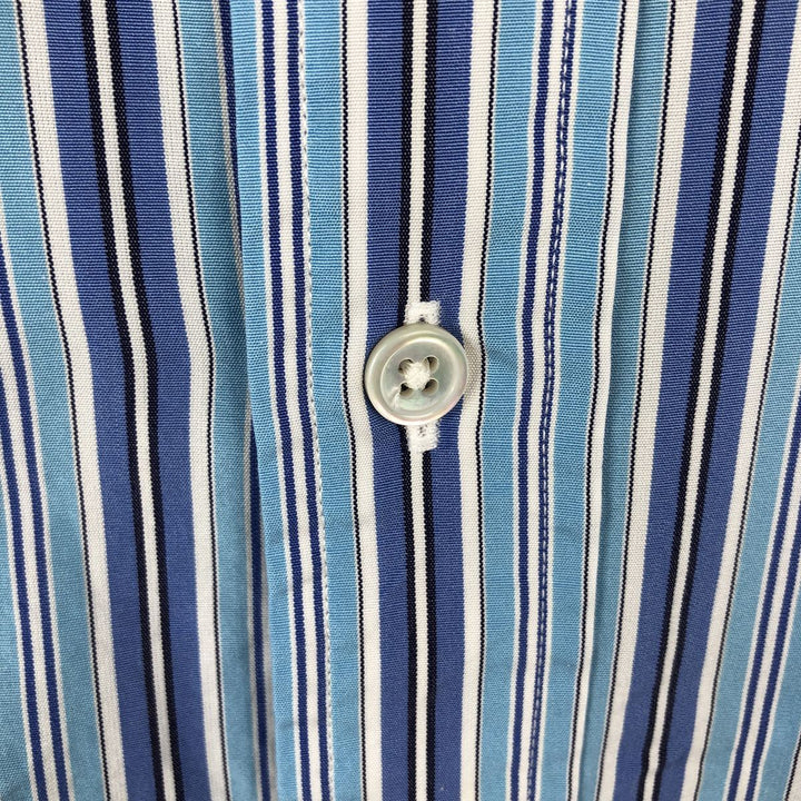 Brooks Brothers Thomas Mason Multi-Stripe Long-Sleeve Button-Down Stripe Shirt, Made in USA, Men's Size XL (approx.) cotton blue type Vintage Second Hand