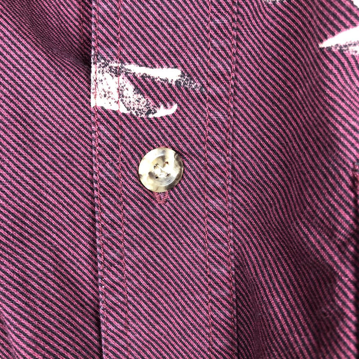 Wrangler RUGGED WEAR all-over print long-sleeve button-down shirt, men's size XL. unclear Red type red-purple Vintage Second Hand