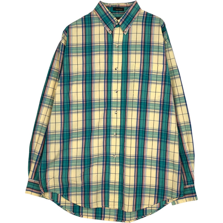 80s-90'S Eddie Bauer Long-Sleeve Button-Down Check Shirt, Men's Size L (Equivalent), Vintage cotton Emerald green Vintage Second Hand