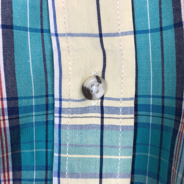 80s-90'S Eddie Bauer Long-Sleeve Button-Down Check Shirt, Men's Size L (Equivalent), Vintage cotton Emerald green Vintage Second Hand