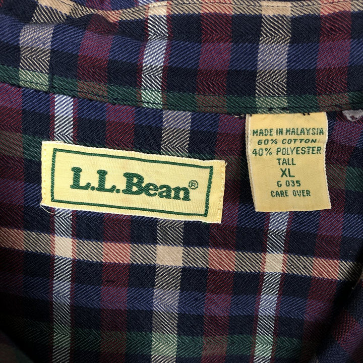 ~90'S LLBean Check Pattern Long-Sleeve Cotton Check Shirt, Men's XL Equivalent, Vintage cotton navy blue type Vintage Second Hand