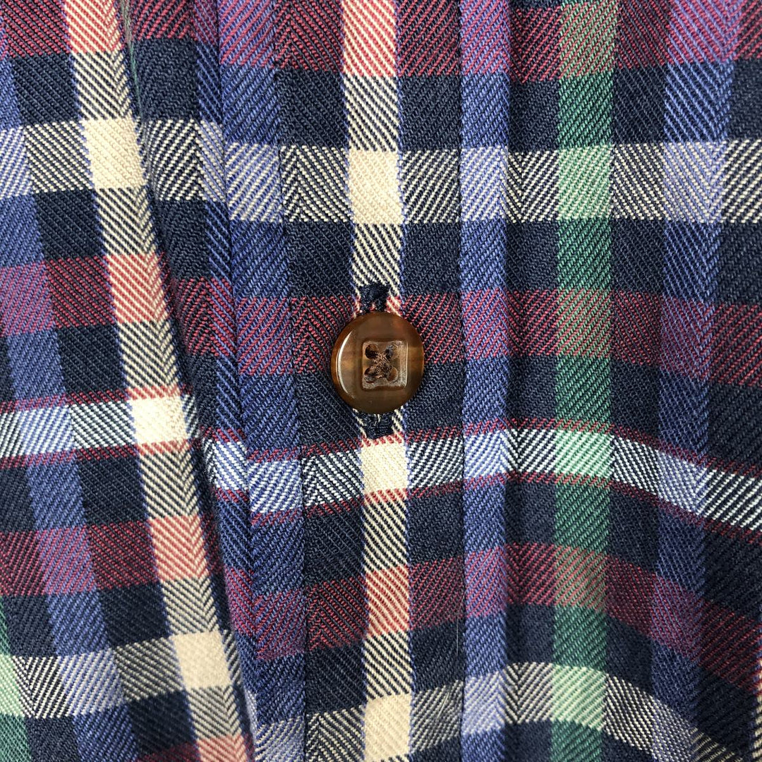 ~90'S LLBean Check Pattern Long-Sleeve Cotton Check Shirt, Men's XL Equivalent, Vintage cotton navy blue type Vintage Second Hand