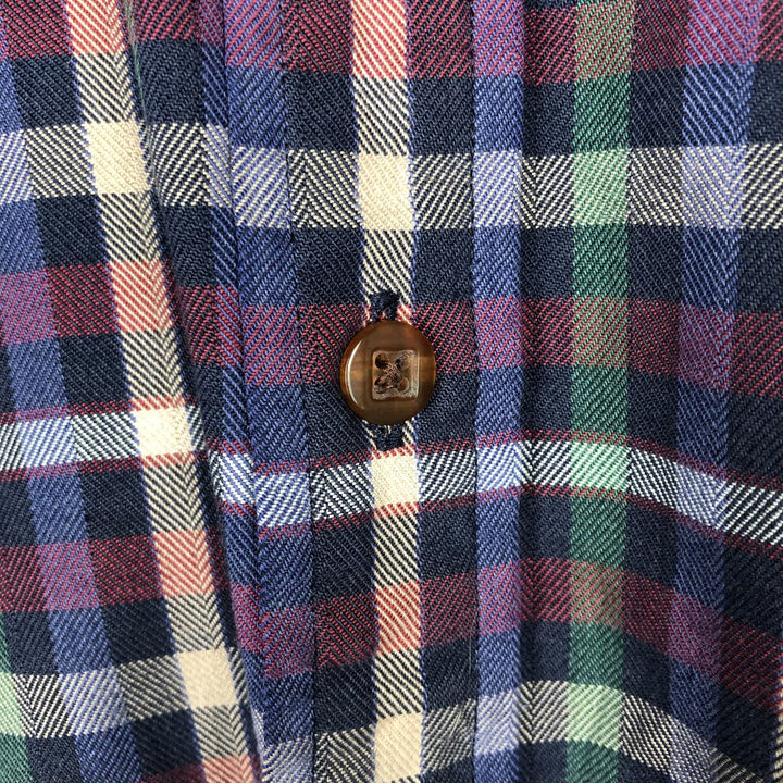~90'S LLBean Check Pattern Long-Sleeve Cotton Check Shirt, Men's XL Equivalent, Vintage cotton navy blue type Vintage Second Hand