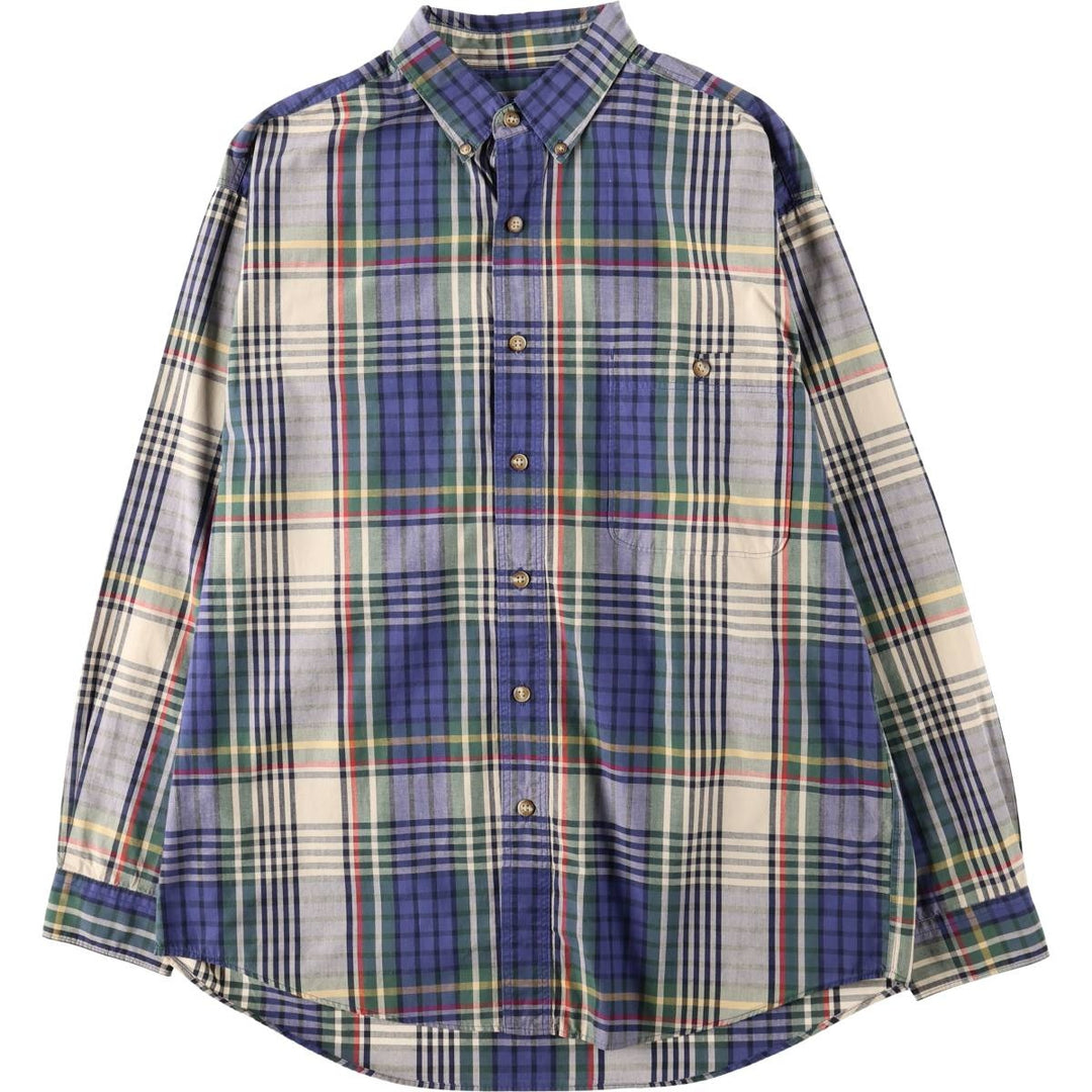 Eddie Bauer Long-Sleeve Button-Down Check Shirt, Men's Size L (approx.) cotton blue type Vintage Second Hand