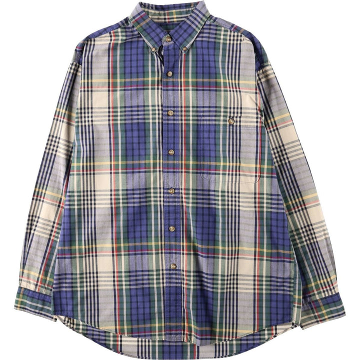 Eddie Bauer Long-Sleeve Button-Down Check Shirt, Men's Size L (approx.) cotton blue type Vintage Second Hand