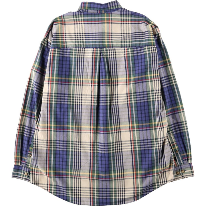Eddie Bauer Long-Sleeve Button-Down Check Shirt, Men's Size L (approx.) cotton blue type Vintage Second Hand