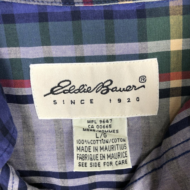 Eddie Bauer Long-Sleeve Button-Down Check Shirt, Men's Size L (approx.) cotton blue type Vintage Second Hand
