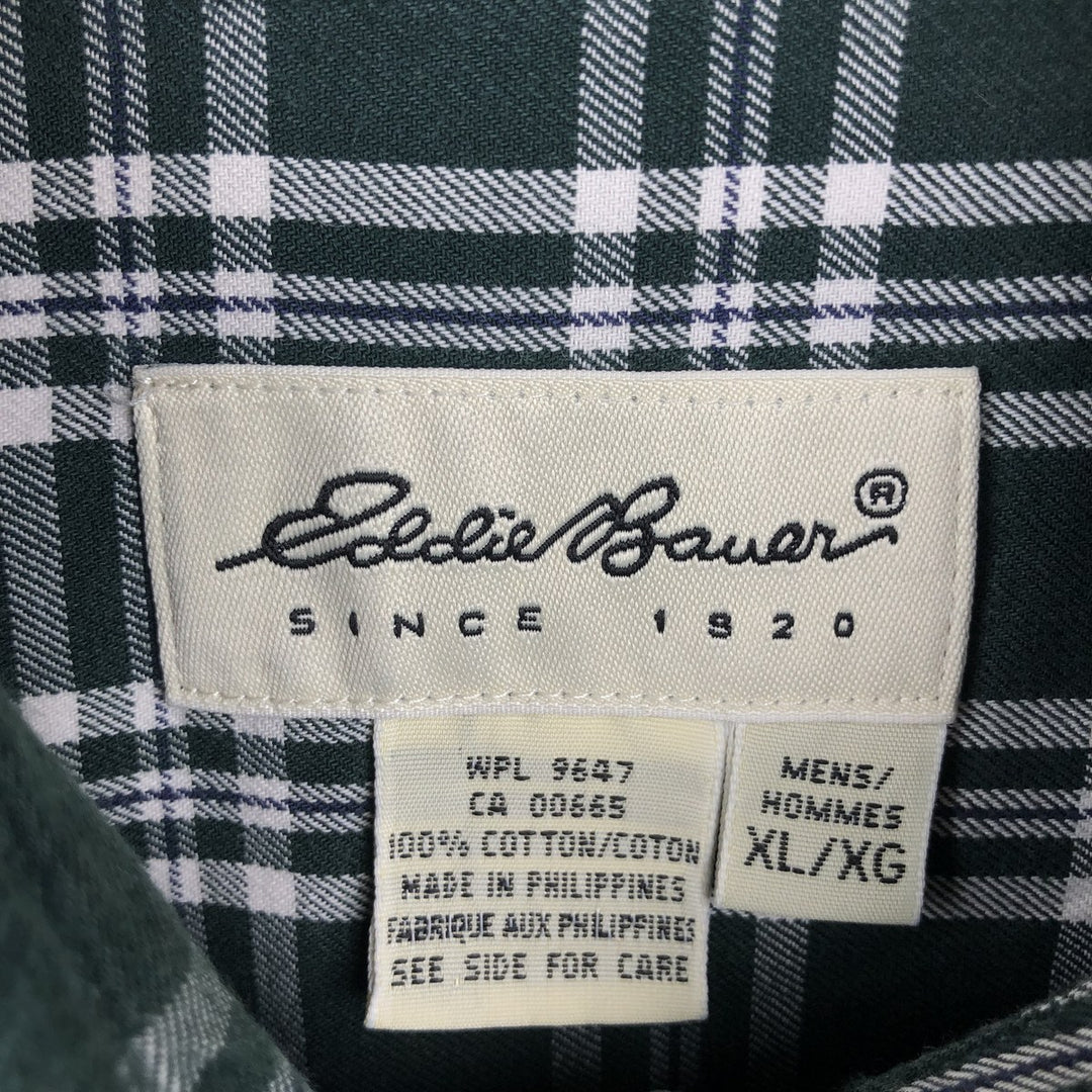 Eddie Bauer Long Sleeve Button-Down Check Shirt, Men's XL cotton Green type dark green Vintage Second Hand