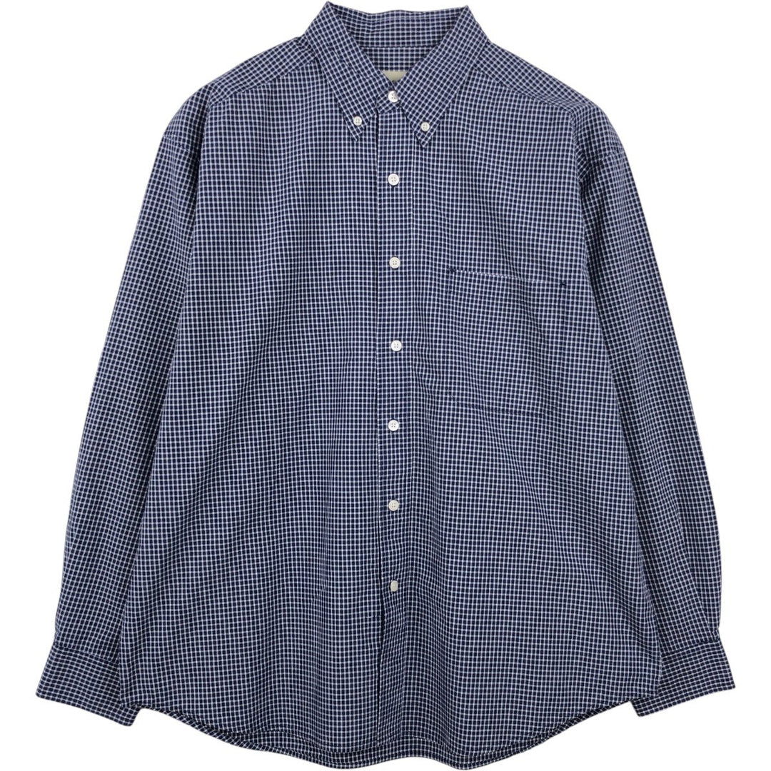 Eddie Bauer Long Sleeve Button-Down Check Shirt, Men's Size L cotton navy blue type Vintage Second Hand