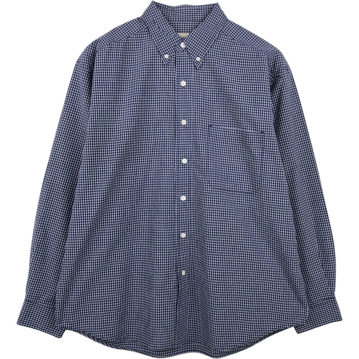 Eddie Bauer Long Sleeve Button-Down Check Shirt, Men's Size L cotton navy blue type Vintage Second Hand