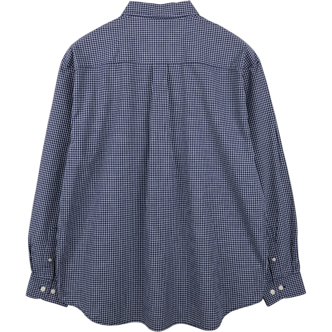 Eddie Bauer Long Sleeve Button-Down Check Shirt, Men's Size L cotton navy blue type Vintage Second Hand