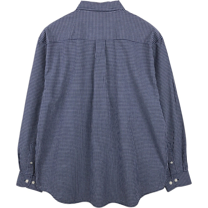 Eddie Bauer Long Sleeve Button-Down Check Shirt, Men's Size L cotton navy blue type Vintage Second Hand