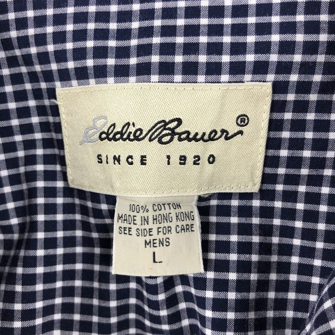 Eddie Bauer Long Sleeve Button-Down Check Shirt, Men's Size L cotton navy blue type Vintage Second Hand