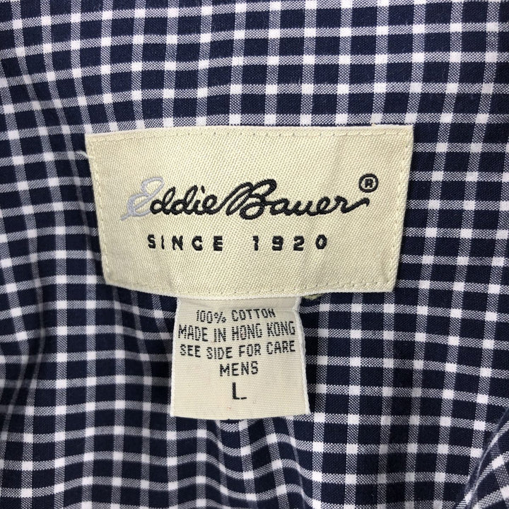 Eddie Bauer Long Sleeve Button-Down Check Shirt, Men's Size L cotton navy blue type Vintage Second Hand
