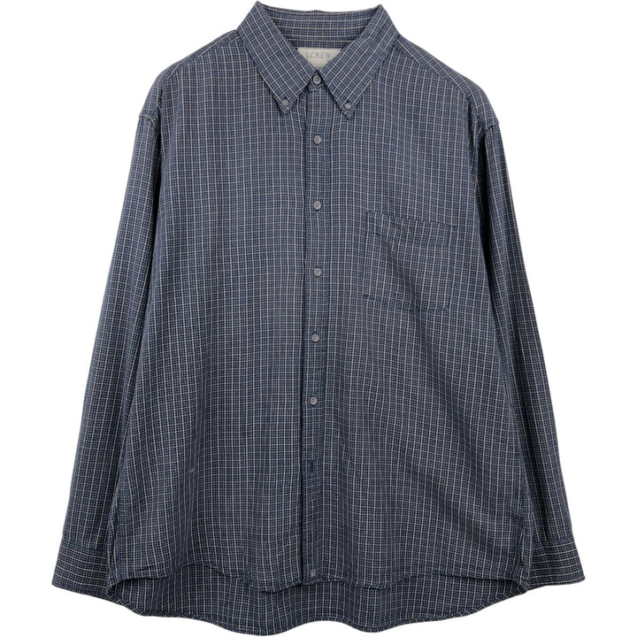 J.Crew Long-Sleeve Button-Down Check Shirt, Men's Size XL (approx.) cotton navy blue type Vintage Second Hand