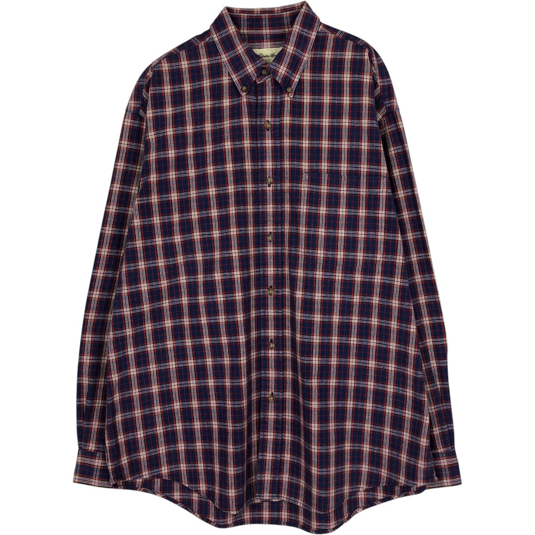 Eddie Bauer Long Sleeve Button-Down Check Shirt, Men's Size L cotton navy blue type Vintage Second Hand