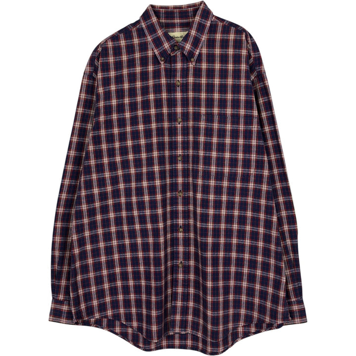 Eddie Bauer Long Sleeve Button-Down Check Shirt, Men's Size L cotton navy blue type Vintage Second Hand