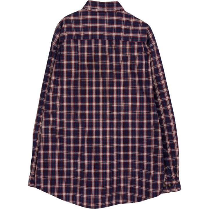 Eddie Bauer Long Sleeve Button-Down Check Shirt, Men's Size L cotton navy blue type Vintage Second Hand