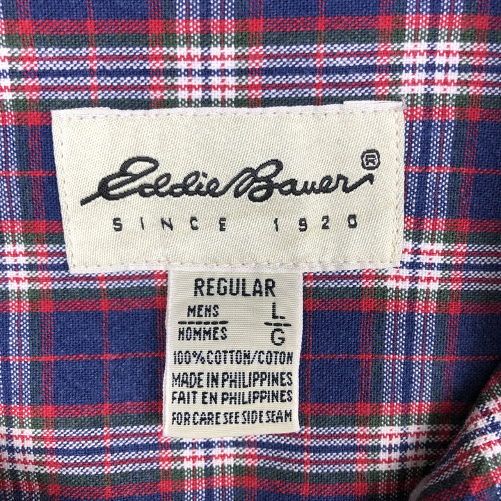 Eddie Bauer Long Sleeve Button-Down Check Shirt, Men's Size L cotton navy blue type Vintage Second Hand